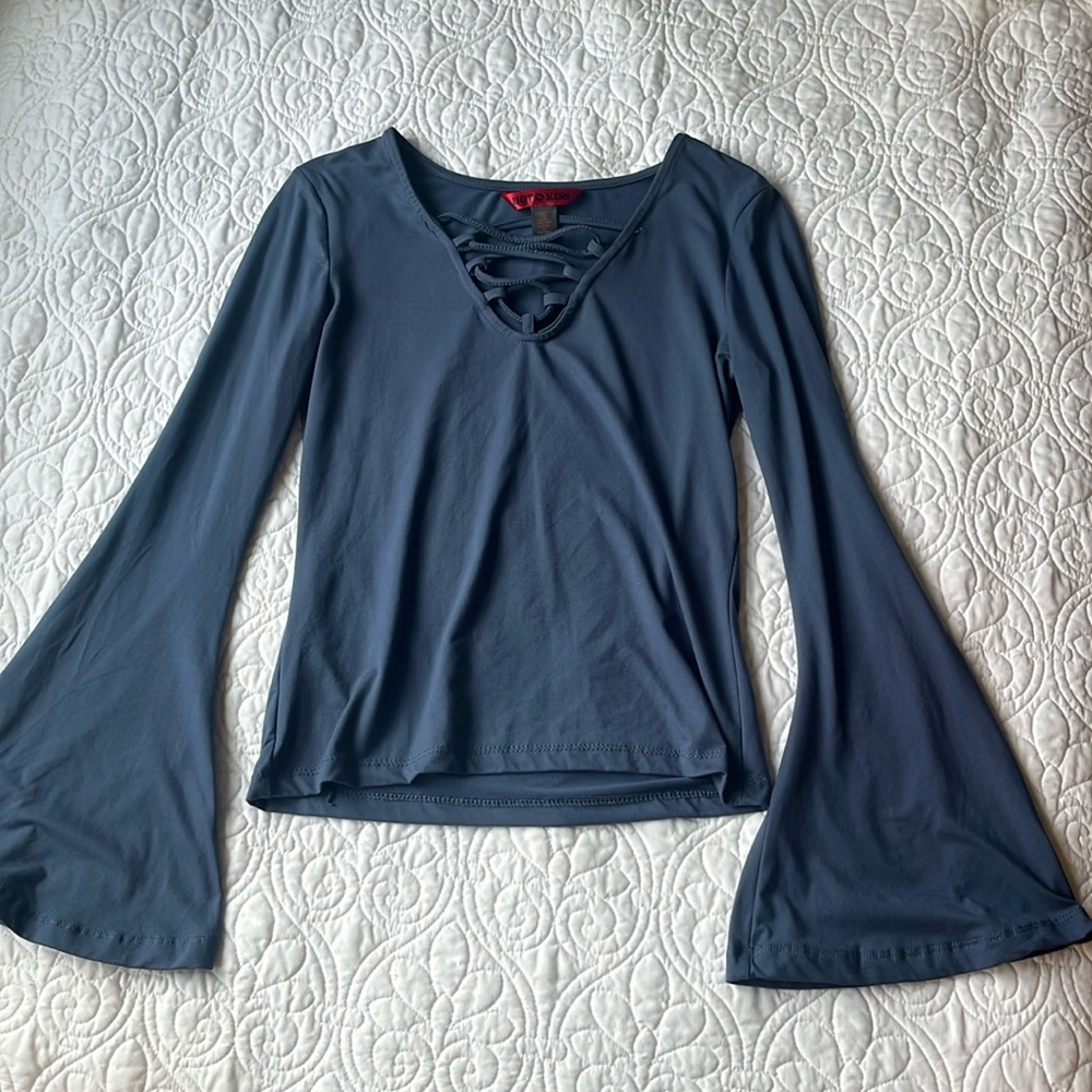 Blue Long Flare Sleeve Top Size M